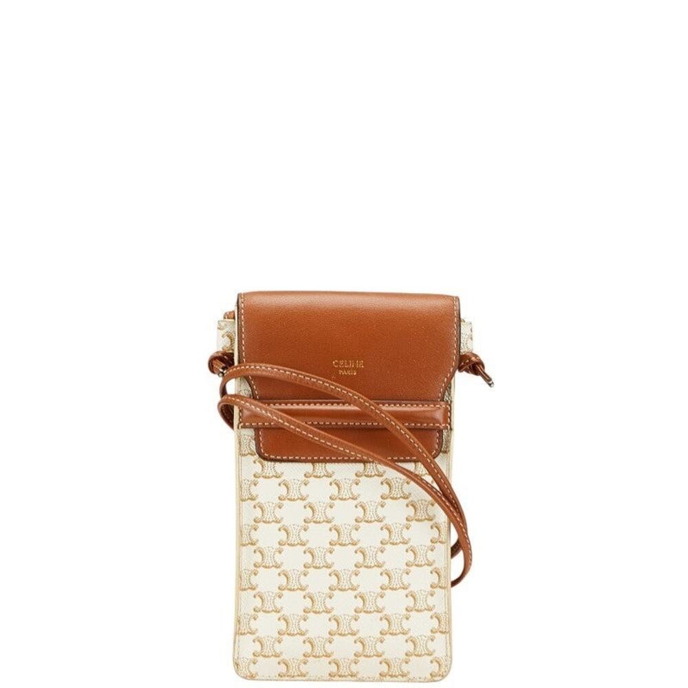 Celine Triomphe Coated Canvas Shoulder Bag White